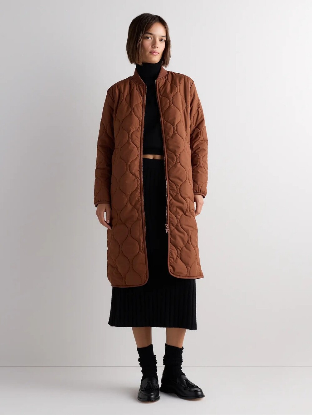 Quince Featherless Quilted Puffer Long Coat Size Small NWT Redwood Brown